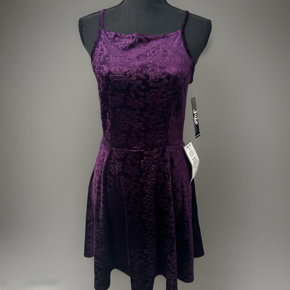 JUMP Purple Velvet Embossed Fit & Flare Mini Dress Macy's Tag Juniors Size M Y2K